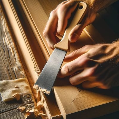 Cleaning out a crack in a wood door